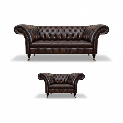 Set soggiorno 2 pezzi divano tre posti poltrona Chesterfield nuova arredamento imbottito.