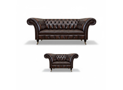 Set soggiorno 2 pezzi divano tre posti poltrona Chesterfield nuova arredamento imbottito.