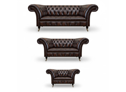 Divano salotto imbottito Chesterfield, sofà pelle set di lusso.