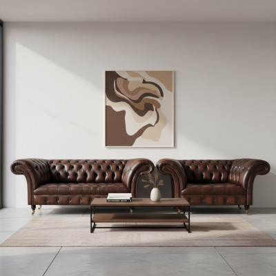 Set di divani Chesterfield marrone, divano a tre posti, divano a due posti, nuovo per il soggiorno.