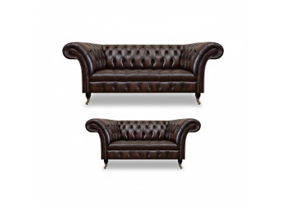 Set di divani Chesterfield marrone, divano a tre posti, divano a due posti, nuovo per il soggiorno.