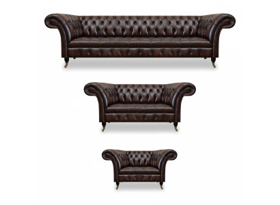 Chesterfield in pelle marrone Soggiorno Arredamento divani Set di mobili imbottiti di lusso.