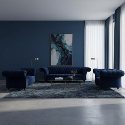 Design Mobili Completi 3 pezzi Salotto Divani Divani Chesterfield 4+2+1 Tessile