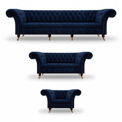 Design Mobili Completi 3 pezzi Salotto Divani Divani Chesterfield 4+2+1 Tessile