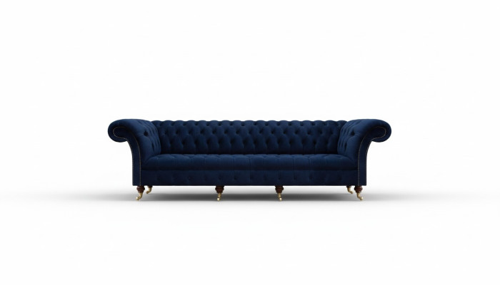 Divano Chesterfield a 4 posti per il soggiorno, design e arredamento imbottiti.