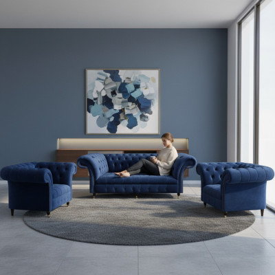 Chesterfield arredamento di lusso 2 poltrone Divano a tre posti Divano Soggiorno 3 + 1 + 1