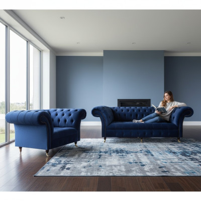 Set completo divano a tre posti Poltrona di lusso Arredamento Salotto Chesterfield