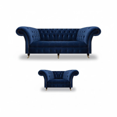 Set completo divano a tre posti Poltrona di lusso Arredamento Salotto Chesterfield