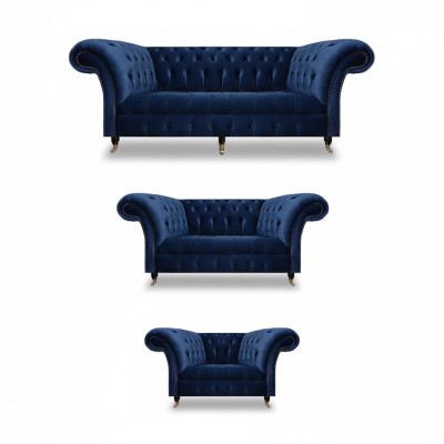 Soggiorno lussuoso completo 3 pezzi divani Chesterfield in tessuto poltrona