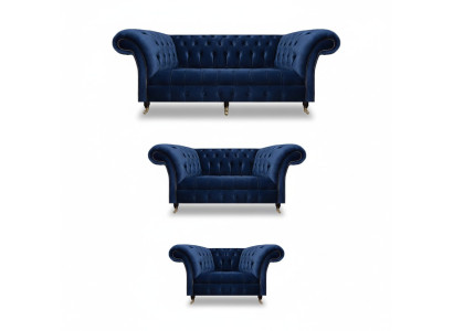 Soggiorno lussuoso completo 3 pezzi divani Chesterfield in tessuto poltrona