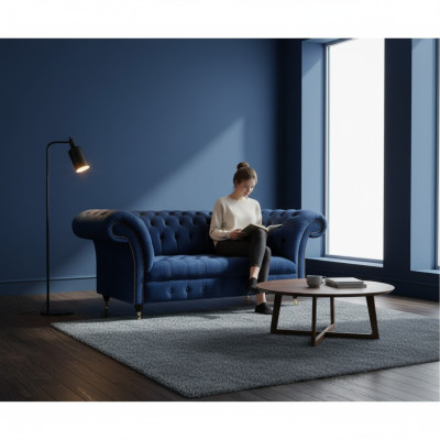 Divano a due posti Chesterfield in tessuto blu design nuovo