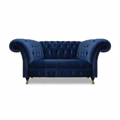 Divano a due posti Chesterfield in tessuto blu design nuovo