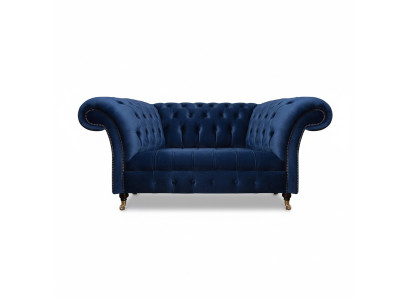 Divano a due posti Chesterfield in tessuto blu design nuovo
