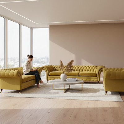 Chesterfield Sofas Set Lusso Arredamento Completo Soggiorno Poltrone