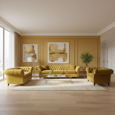 Chesterfield Sofas Set Lusso Arredamento Completo Soggiorno Poltrone
