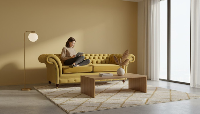 Divano divano a due posti di lusso giallo Chesterfield salotto