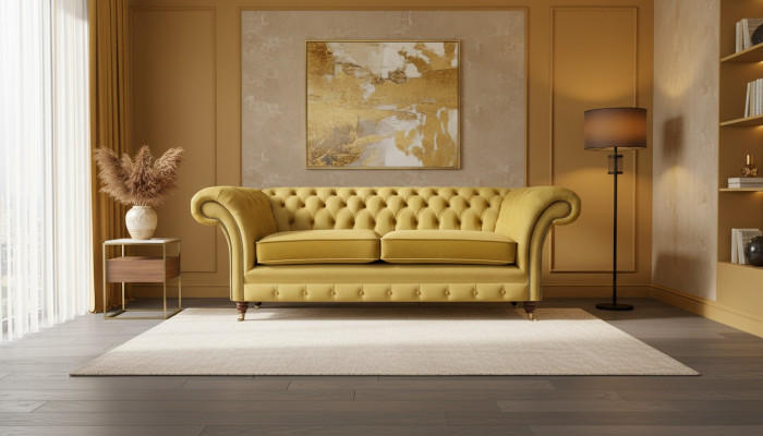 Divano divano a due posti di lusso giallo Chesterfield salotto