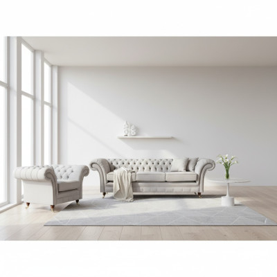 Grigio set di lusso divano a tre posti Chesterfield poltrona salotto.