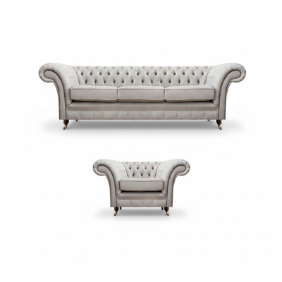 Grigio set di lusso divano a tre posti Chesterfield poltrona salotto.