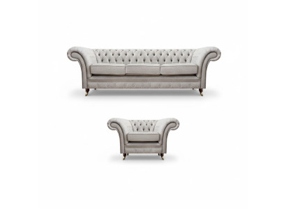 Grigio set di lusso divano a tre posti Chesterfield poltrona salotto.