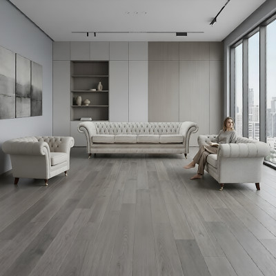Chesterfield Grigio Set di Mobili Imbottiti di Lusso Completamente Arredato Soggiorno