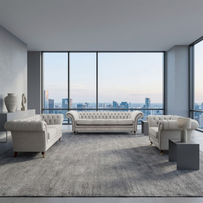 Chesterfield Grigio Set di Mobili Imbottiti di Lusso Completamente Arredato Soggiorno
