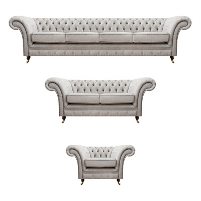 Chesterfield Grigio Set di Mobili Imbottiti di Lusso Completamente Arredato Soggiorno