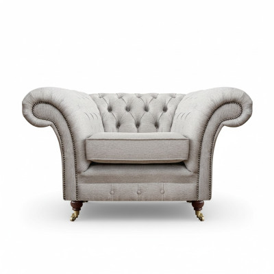 Soggiorno Poltrona di lusso Mobili imbottiti Nuovo Grigio Sedile Tessuto Chesterfield