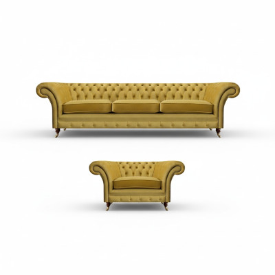 Set soggiorno divano a tre posti 3+1 poltrona salotto Chesterfield.