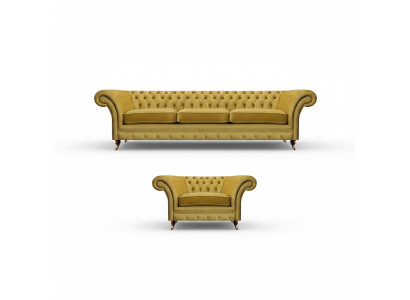 Set soggiorno divano a tre posti 3+1 poltrona salotto Chesterfield.