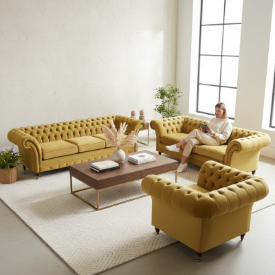 Set divano di lusso 3 pezzi, arredamento imbottito Chesterfield divani 3 + 2 + 1