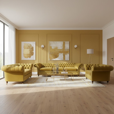 Set divano di lusso 3 pezzi, arredamento imbottito Chesterfield divani 3 + 2 + 1