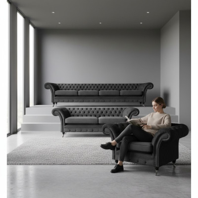 Set completo di divani Chesterfield Arredamento Divano Poltrona Soggiorno 4+2+1