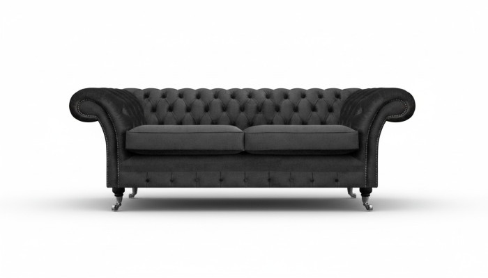 Divano di lusso nero in tessuto a due posti per il soggiorno Chesterfield
