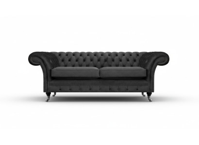 Divano di lusso nero in tessuto a due posti per il soggiorno Chesterfield