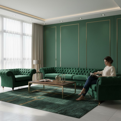 Verde Mobili Soggiorno Divani Chesterfield Set 3pz 3+1+1 Arredamento