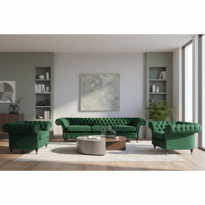 Verde Mobili Soggiorno Divani Chesterfield Set 3pz 3+1+1 Arredamento