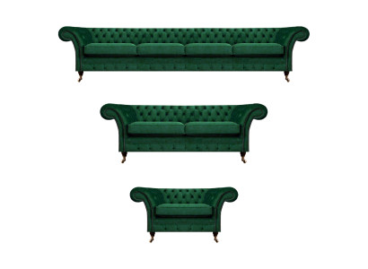 Mobili imbottiti Verde Divani Poltrone Chesterfield Salotto 4+2+1 Set di divani