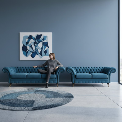 Set di divani Chesterfield in tessuto per divani, divani, divani, poltrone, soggiorno.