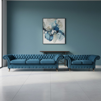 Set di divani Chesterfield in tessuto per divani, divani, divani, poltrone, soggiorno.