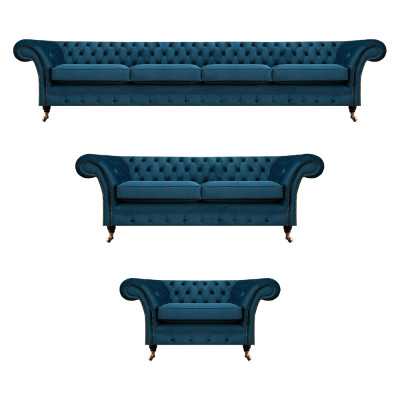Divani di design Chesterfield Set per soggiorno, divano insieme poltrone imbottite. 4 posti + 2 posti + 1 posto.