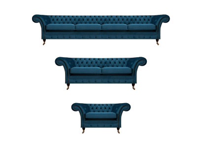 Divani di design Chesterfield Set per soggiorno, divano insieme poltrone imbottite. 4 posti + 2 posti + 1 posto.