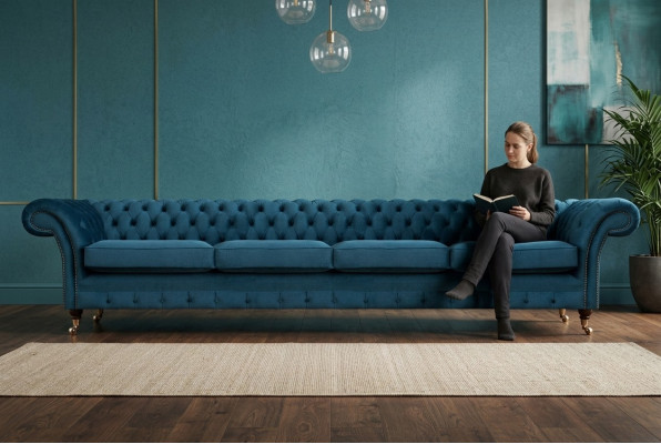 Soggiorno Chesterfield Arredamento Divano Poltrona Sofa a quattro posti Nuovo