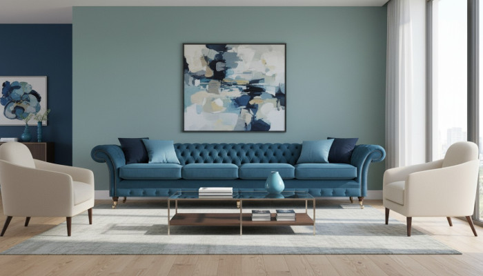 Soggiorno Chesterfield Arredamento Divano Poltrona Sofa a quattro posti Nuovo