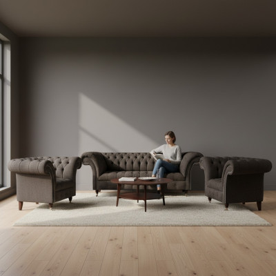 Set da soggiorno Chesterfield divano set 3 pezzi di lusso completo di design.