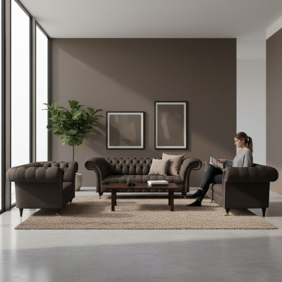 Set di mobili imbottiti di design completo di lusso 3 pezzi Divano/couch.