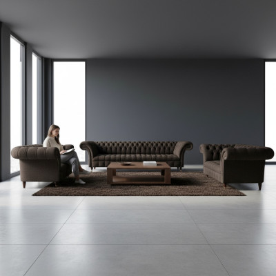 Set completo per soggiorno con 3 pezzi, divani di lusso realizzati da designer, arredi imbottiti.