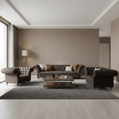Set completo per soggiorno con 3 pezzi, divani di lusso realizzati da designer, arredi imbottiti.