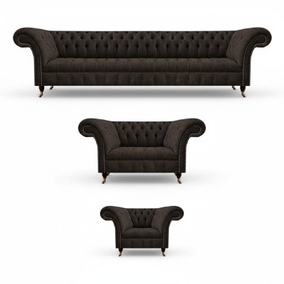 Set completo per soggiorno con 3 pezzi, divani di lusso realizzati da designer, arredi imbottiti.