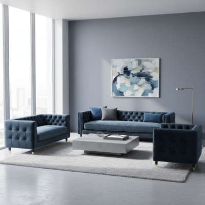 Chestefield Grigio Soggiorno Completo 4+2+1 Set di divani 3 pezzi Mobili imbottiti